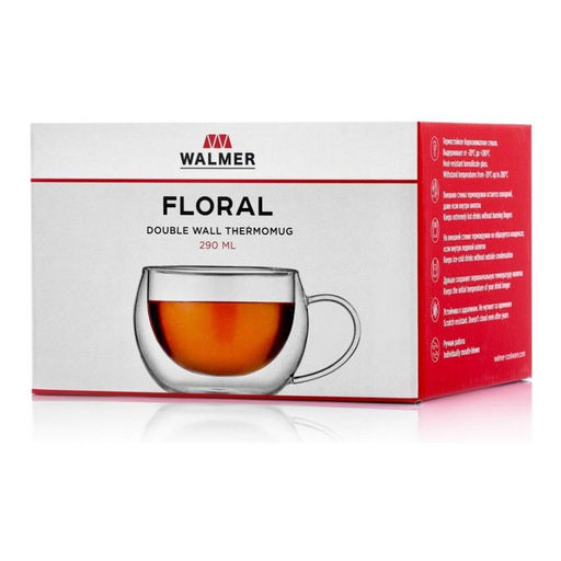 Кружка стеклянная Walmer Floral с двойными стенками, 0.29 л, цвет прозрачный  фото 5