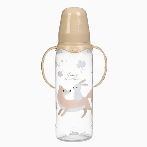 Бутылочка для кормления Крошка Я «Лесные друзья» от 0 мес., 250 мл, цилиндр, с ручками, бежевый