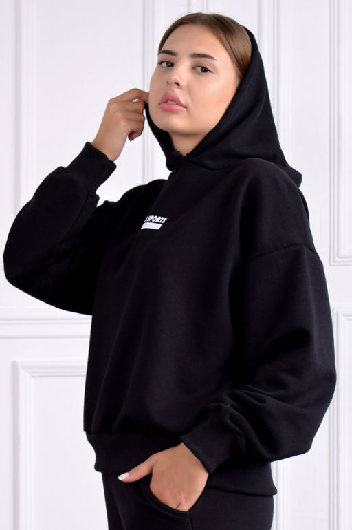Арт. 1593 Худи женскоес капюшоном 44-52 (5 шт) Цвет:черный - Калинка фото 5