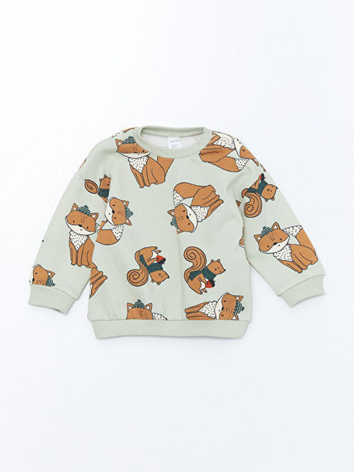 Bisiklet Yaka Uzun Kollu Bask?l? Erkek Bebek Sweatshirt ve Pantolon 2li Tak?m