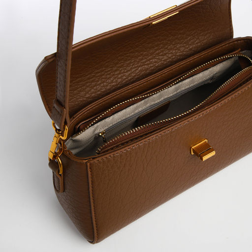 Сумка женская мессенджер TEXTURA на клапане, 26×9×12 см, тёмно-коричневая