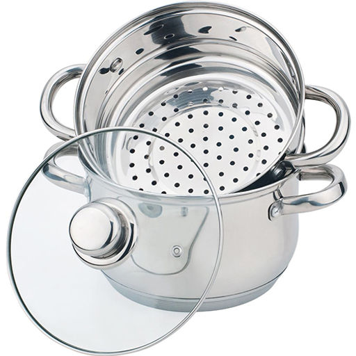 Кастрюля-пароварка, 2-х ярусная, 3 предмета, диаметр=18см, 2,5л, индукционное капсульное дно 933-500