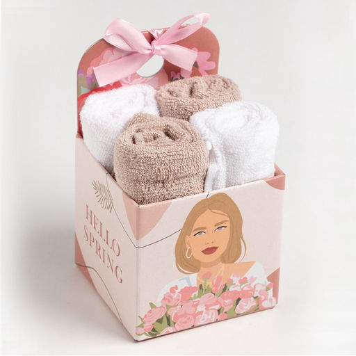 Салфетки махровые декоративные Этель Spring, 4 шт., 30?30 см, хлопок 100%, бежевые/белые  фото 3