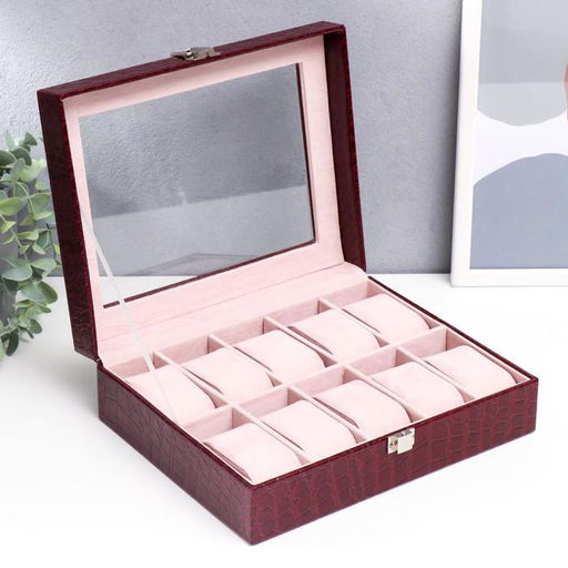 Шкатулка кожзам под часы 10 отделений Бордо 8х26х20 см - Simaland фото 2