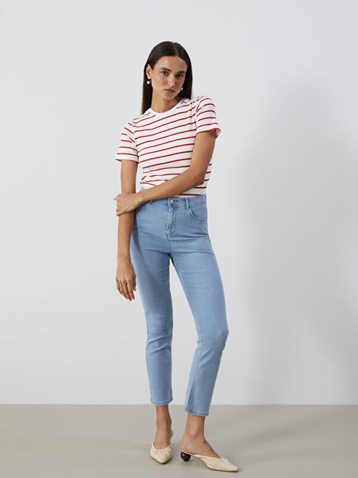 Bisiklet Yaka ?izgili Kad?n Ti??rt