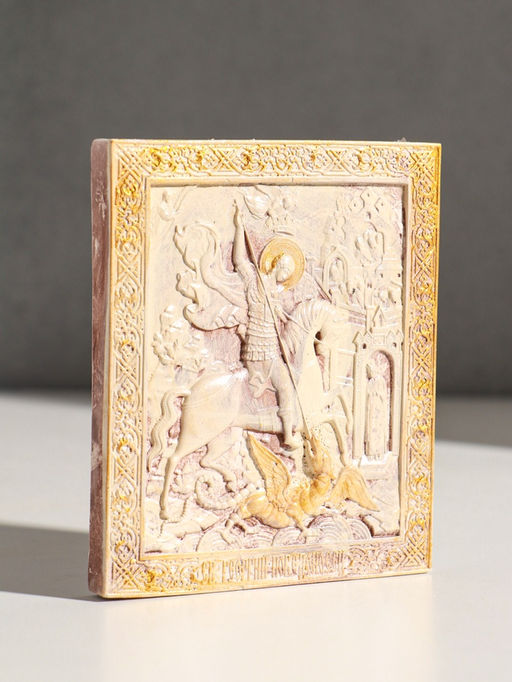 Икона  Георгий победоносец, с подвесом, 12?10?2 см, гипс, роспись