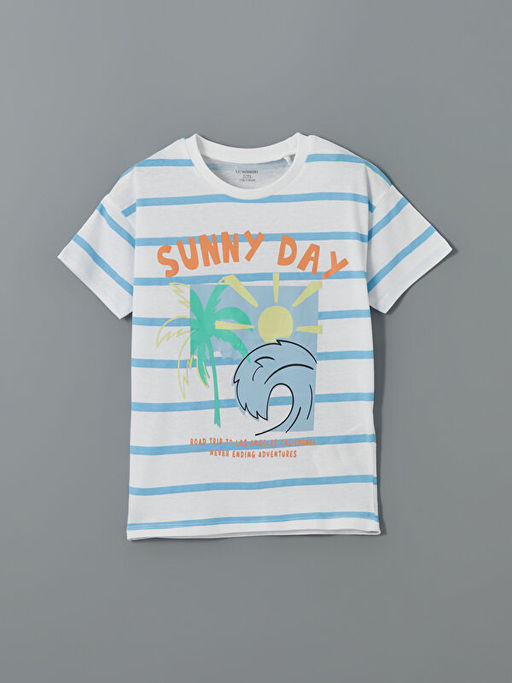 Bisiklet Yaka ?izgili Penye Erkek ?ocuk Ti??rt