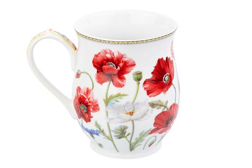 Кружка 350 мл 11,5*8,2*10 см "Маки" бочонок, NEW BONE CHINA