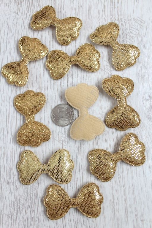 Патч 3D, с пайетками Бантик 6,3*3,5 см (20 шт) SF-1546, золото