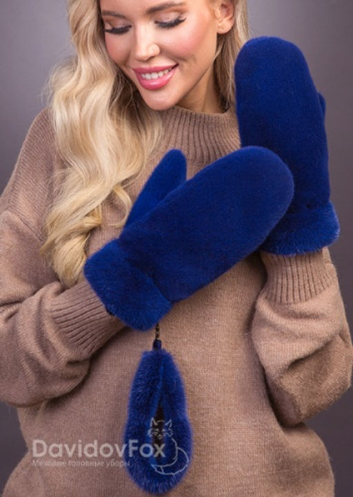 Варежки норка индиго