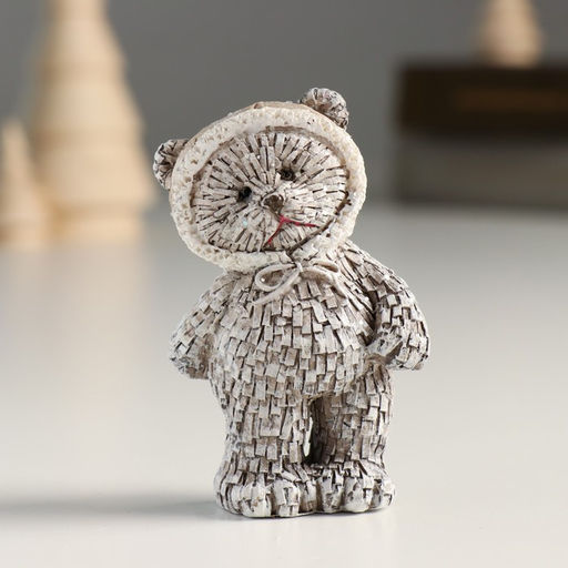 Фигурка полистоун Мишка в шапке; колпаке, стоит, серый, 4?3?7 см, МИКС