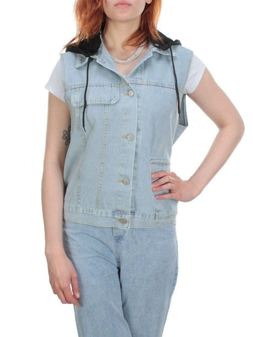 803 BLUE/BLACK Джинсовый жилет женский (100% хлопок) - Фабричный китай фото 3