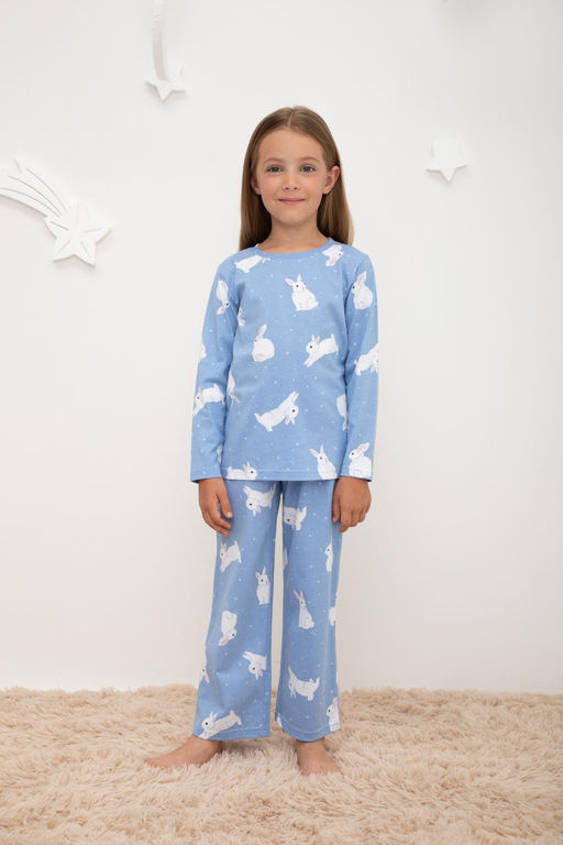 К 1622/зайки на снегу на голубом пижама дет