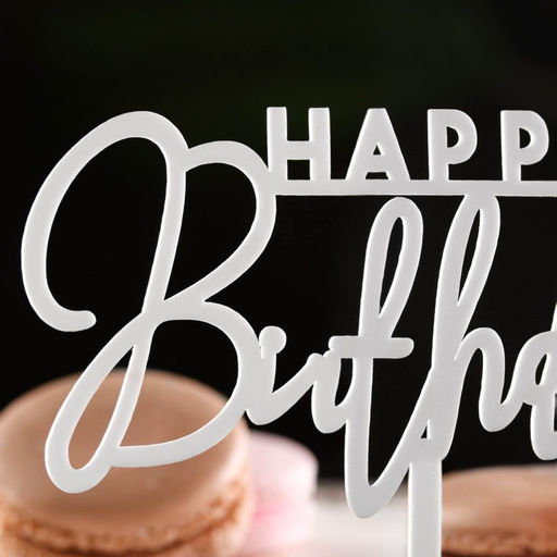 Цена за 3 шт. Топпер для торта «День рождения», серебро