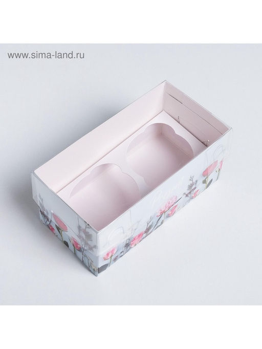 Цена за 5 шт. Коробка для капкейков, кондитерская упаковка, 2 ячейки «Present», 16×8×7.5 см
