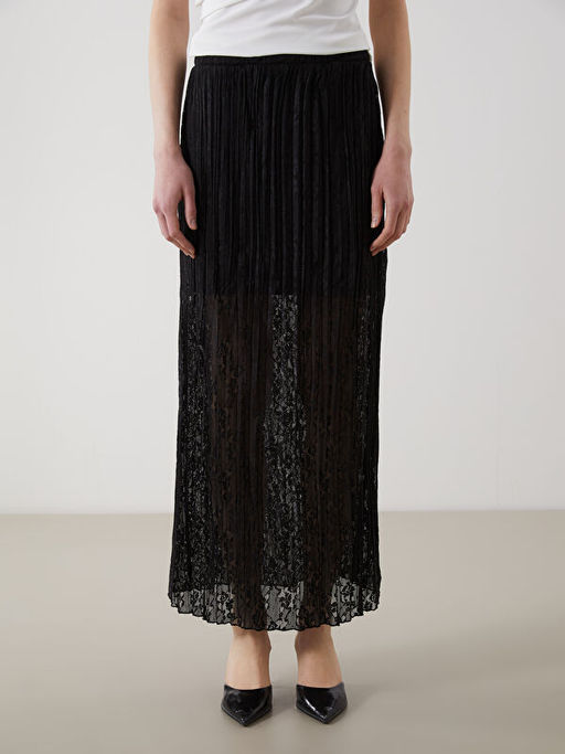 Beli Lastikli Desenli Kad?n Pileli Etek