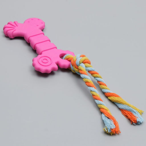 Игрушка жевательная с канатом Кость с хвостом, розовая - Пижон фото 3