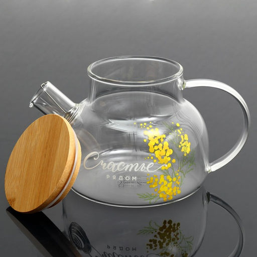 Чайник заварочный с бамбуковой крышкой «Счастье рядом», 800 мл