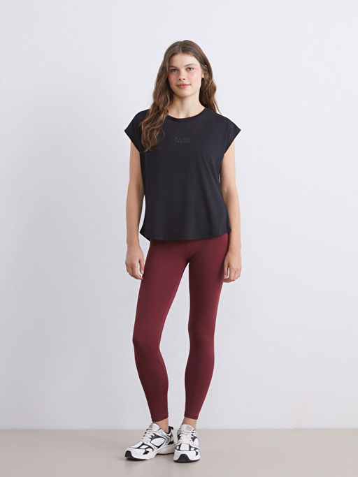 Bisiklet Yaka Bask?l? Kad?n Spor Ti??rt