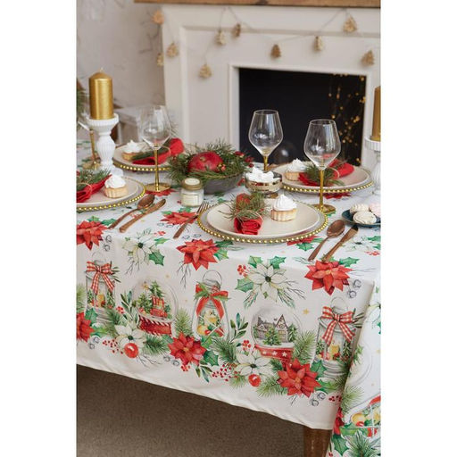 Скатерть новогодняя Этель Christmas red flowers 149?220 см с ГМВО, 100% хлопок, саржа 190 г/м?