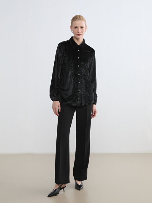 Parlak G?r?n?ml? Kad?n Kadife G?mlek