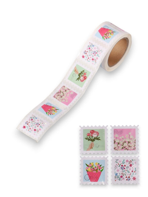 Цена за 2 шт. Наклейка бумага «Марки. Цветочки», 3×3 см, 200 шт. в рулоне