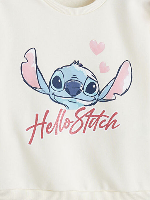 Stitch Bask?l? K?z ?ocuk Sweatshirt ve Pantolon Tak?m