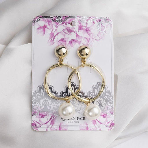 Серьги с жемчугом Нежность круг с бусиной, цвет белый в золоте - Queen fair фото 2