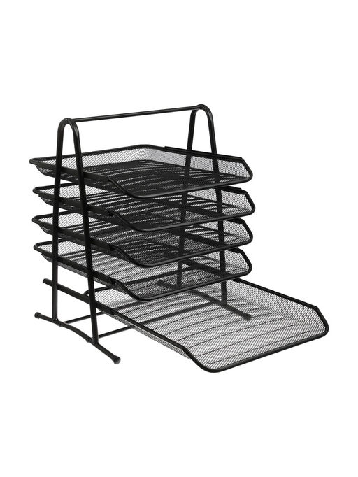 Лоток для бумаг, горизонтальный, металлическая сетка, 5 отделений, чёрный