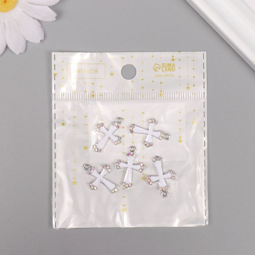 Цена за 5 шт. Декор для творчества металл, стразы Крест, серебро, белый, 2.21.50.3 см - Арт узор фото 4