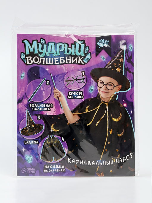 Карнавальный набор «Мудрый волшебник»: плащ, шляпа, очки, палочка