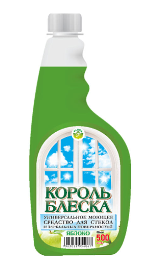 Средство для Стекла 500мл КОРОЛЬ БЛЕСКА (запаска) Яблоко (со спиртом) - Flora фото 3