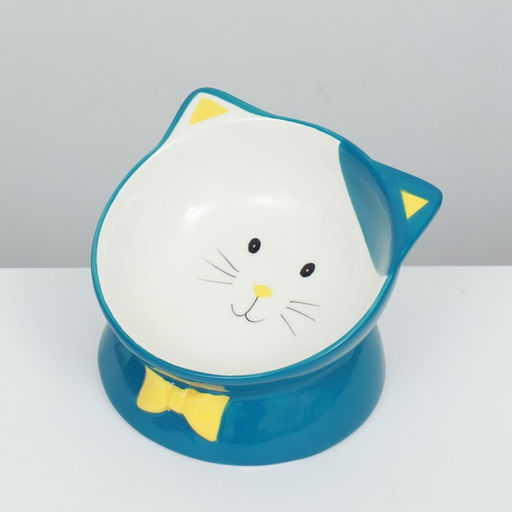 Миска керамическая Киса на подставке-лапках 200 мл 13 х 12 х 8 см, голубая - Пижон фото 3