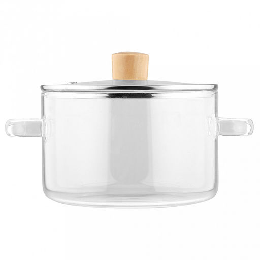 Салатник стеклянный Аврора 1,7л, д16см, h10см, основание д15см, общая h13,5см, стеклянная крышка с ободком из нержавеющей стали, пароотводом и деревянной ручкой, 2 ручки, в коробке (Китай) - Домашняя мода фото 2
