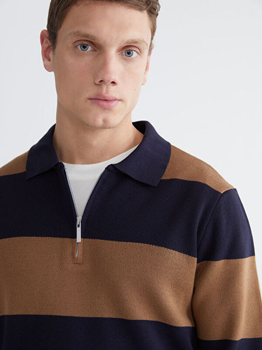 Polo Yaka ?izgili Erkek Triko Kazak