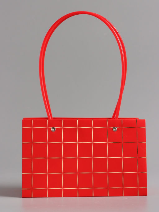 Цена за 10 шт. Сумка переноска для цветов, влагостойкая, красная. с тиснением, 22×10.5×13.5±5% см