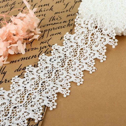 Кружево гипюровое, 80 мм, 6.8±0.5 м, цвет белый