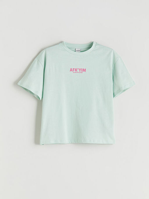 Bisiklet Yaka Slogan Bask?l? K?z ?ocuk Ti??rt