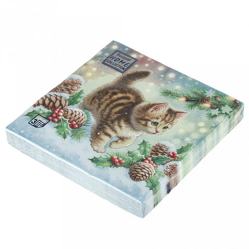 Салфетки бумажные "Bouquet Home Collection Classic" 33х33см, 3-х слойные, 20 штук в упаковке, 100% целлюлоза, "Любопытный котенок" (Россия)