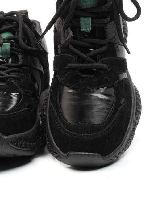 01-CSJ33-1 BLACK/GREEN Ботинки спортивные демисезонные женские (натуральная замша, байка) - Фабричный китай фото 15