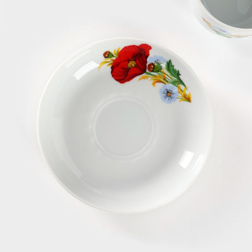 Чайная пара Добрушский завод Маки красные, 2 предмета: чашка 250 мл, блюдце d=15 см, фарфор, белая