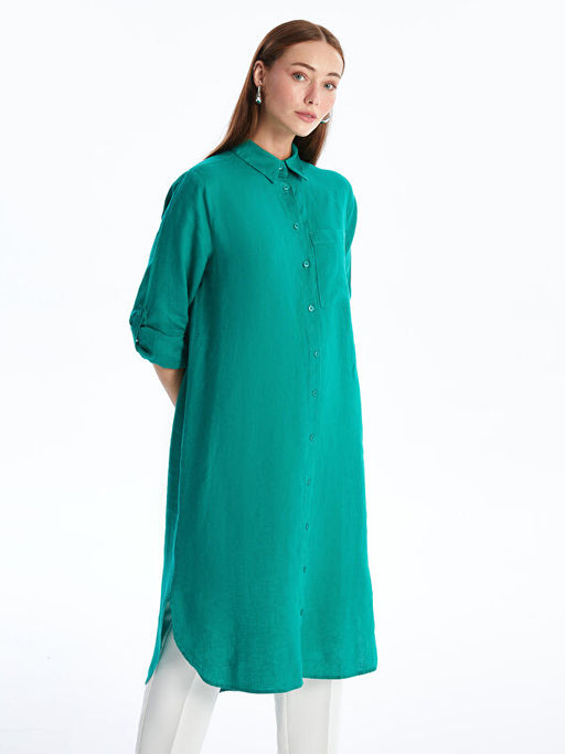 Oversize %100 Keten Kad?n G?mlek Tunik