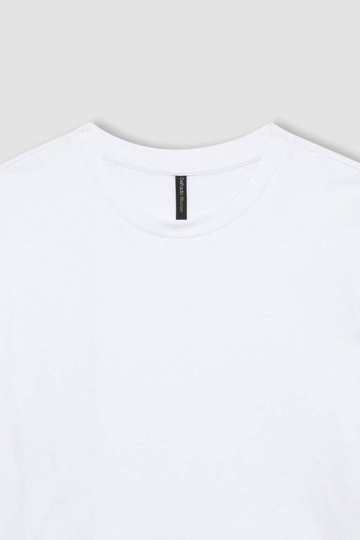 Базовая футболка свободного кроя с круглым вырезом из чесаного хлопка с короткими рукавами - Defacto фото 7