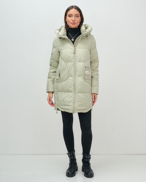 Куртка зимняя женская с капюшоном модная салатового цвета 3193Sl - Visdeer фото 2