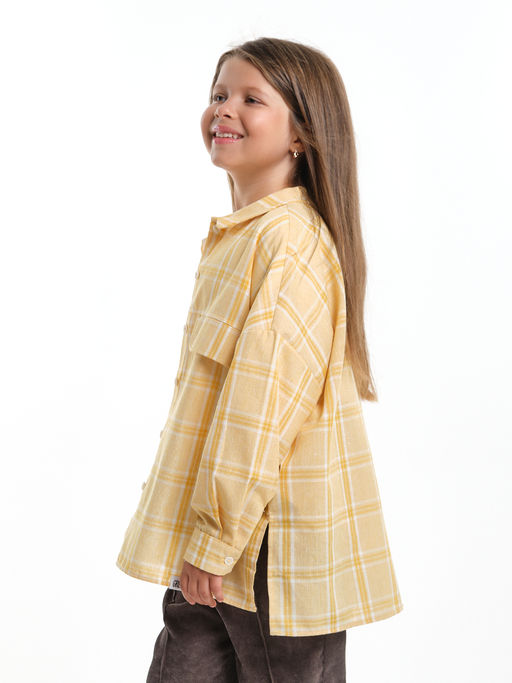 Рубашка для девочки оверсайз в клетку UD 7983 желтая клетка - Mini maxi фото 11