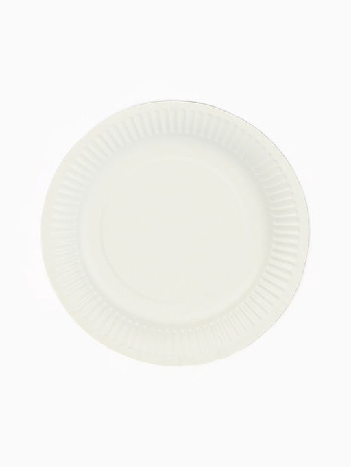 Цена за 10 шт. Тарелка одноразовая бумажная "Ramadan Mubarak", белые с золотом, 18 см.