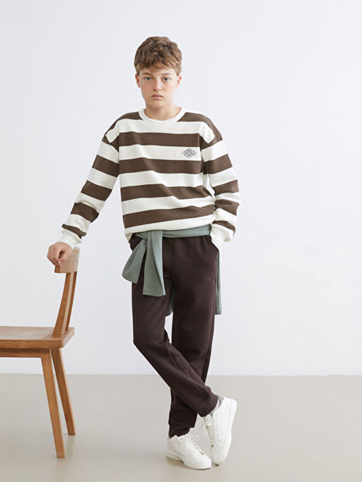 Bisiklet Yaka ?izgili Erkek ?ocuk Sweatshirt