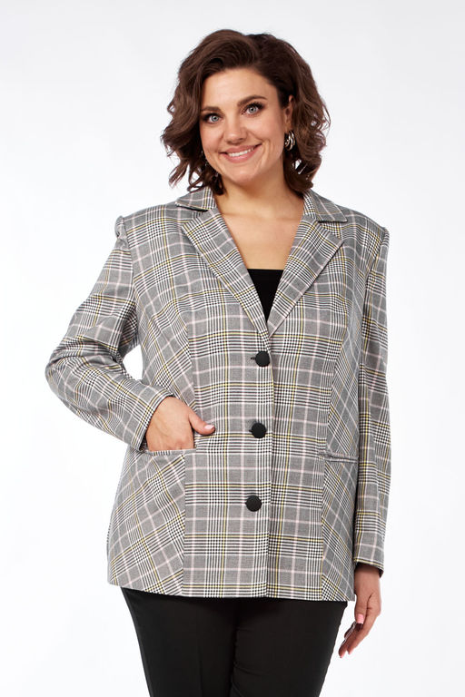 Жакет Элль стиль 2016/6ж серый/розовая клетка  фото 3