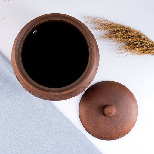 Банка для хранения чеснока Кунгурская керамика «Роспись», 4 л, с отверстиями для вентиляции, молочение, коричневая