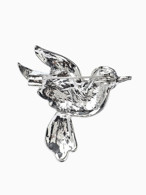 Брошь «Птица» голубка, цветная в серебре
